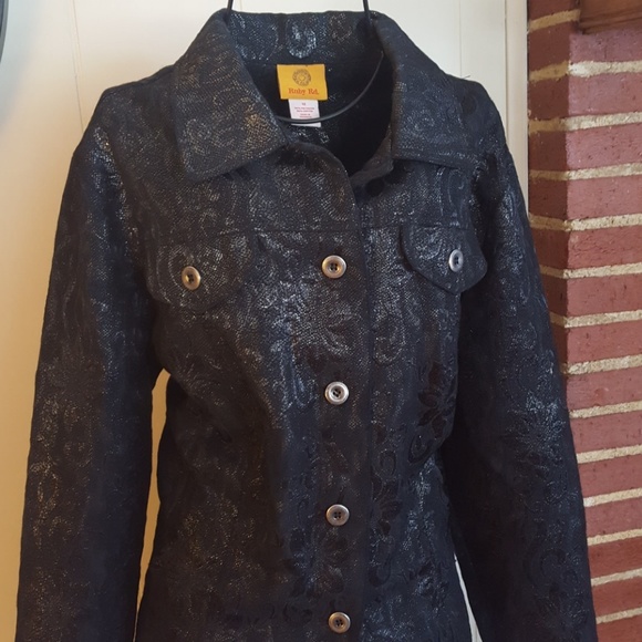 Ruby Rd. Floral Print Black Button Jacket - Picture 3 of 4